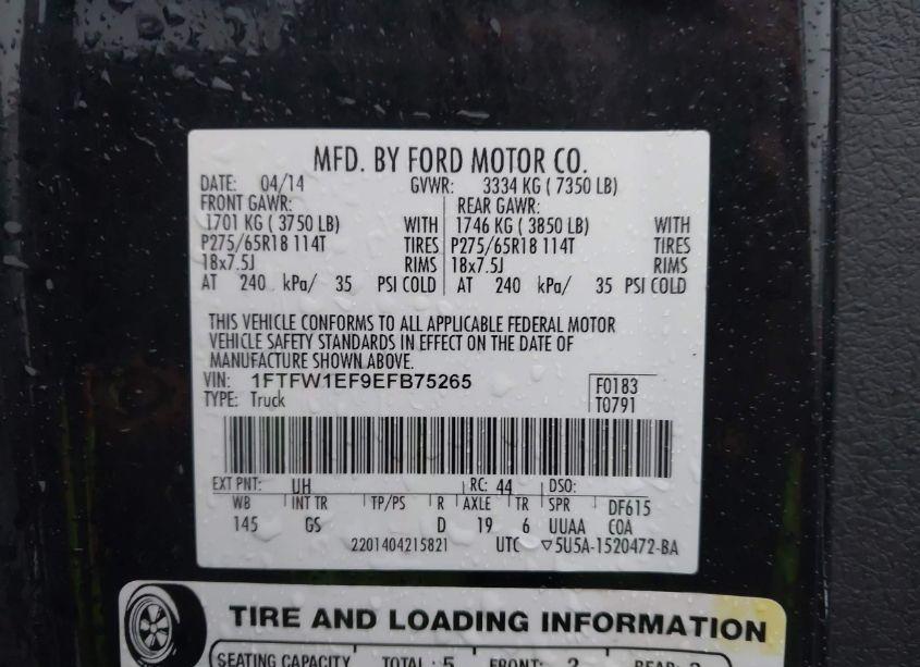 Photo 9 of 2014 Ford F-150 XLT (VIN 1FTFW1EF9EFB75265)