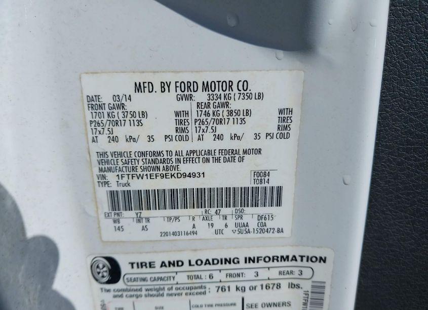 Photo 9 of 2014 Ford F-150 XL (VIN 1FTFW1EF9EKD94931)