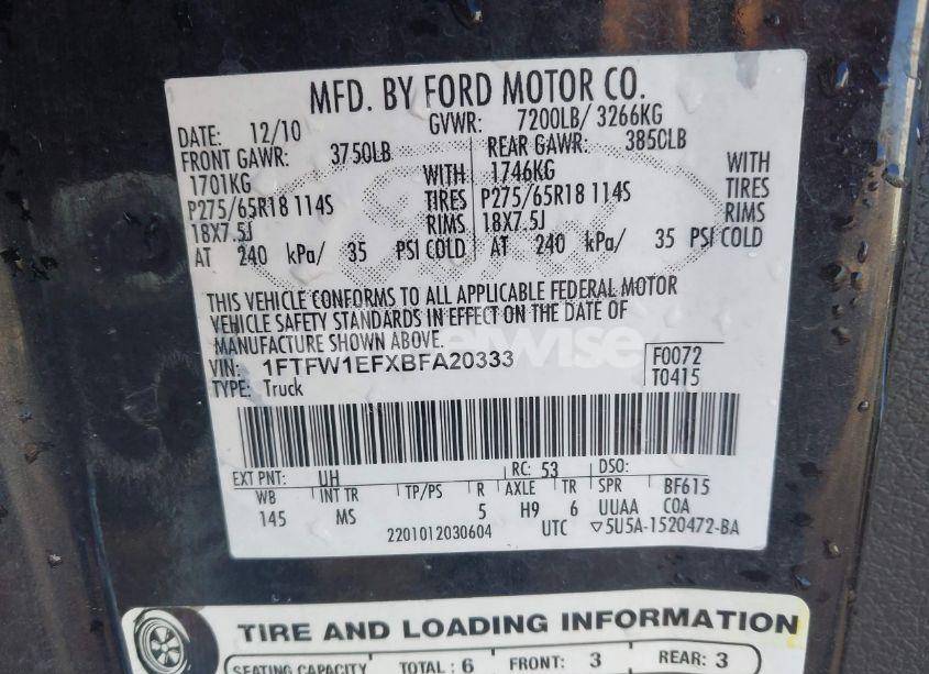 Photo 9 of 2011 Ford F-150 XLT (VIN 1FTFW1EFXBFA20333)