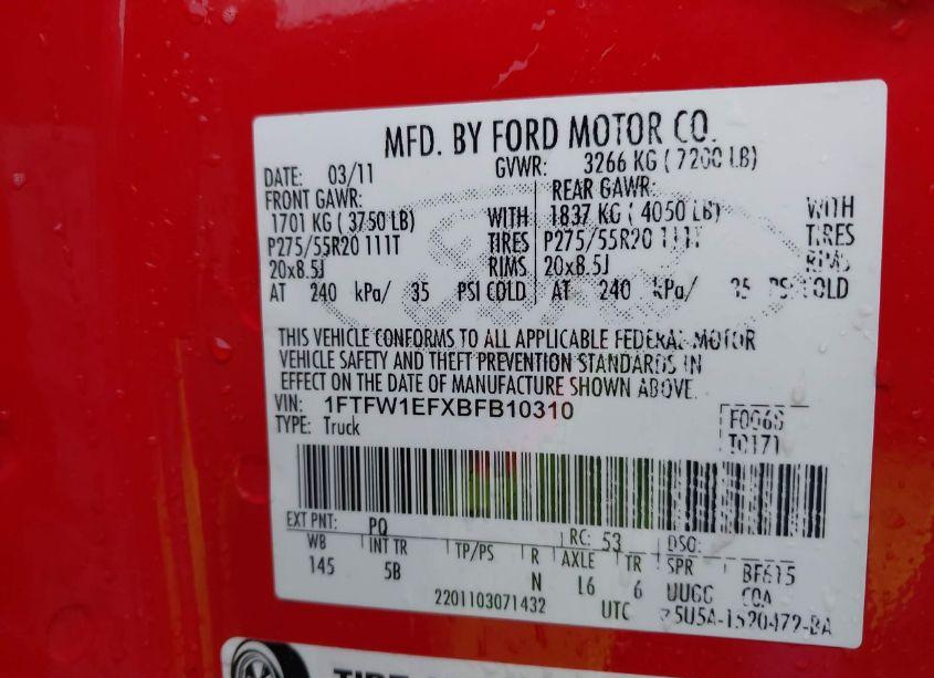 Photo 9 of 2011 Ford F-150 FX4 (VIN 1FTFW1EFXBFB10310)