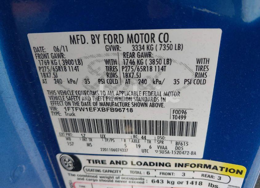 Photo 9 of 2011 Ford F-150 XLT (VIN 1FTFW1EFXBFB96718)