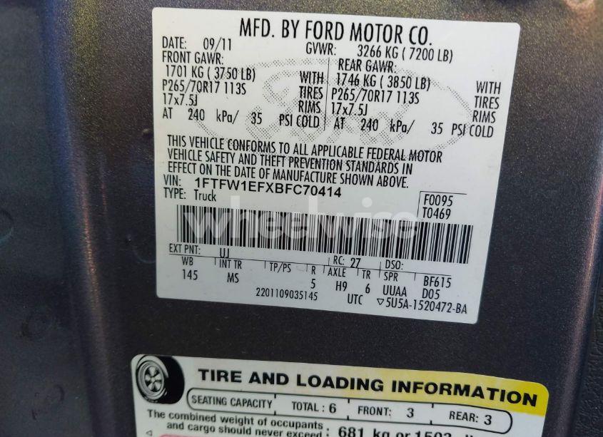 Photo 9 of 2011 Ford F-150 XLT (VIN 1FTFW1EFXBFC70414)