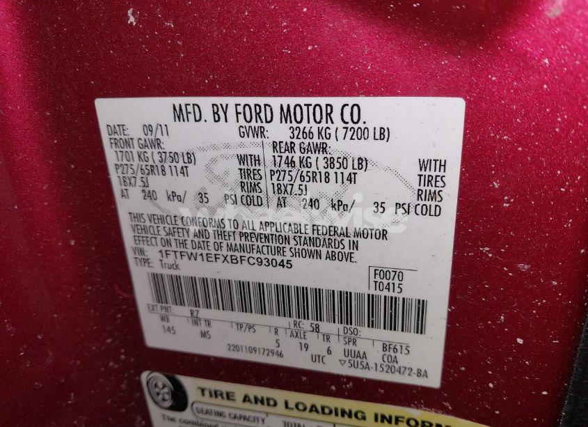 Photo 9 of 2011 Ford F-150 XLT (VIN 1FTFW1EFXBFC93045)