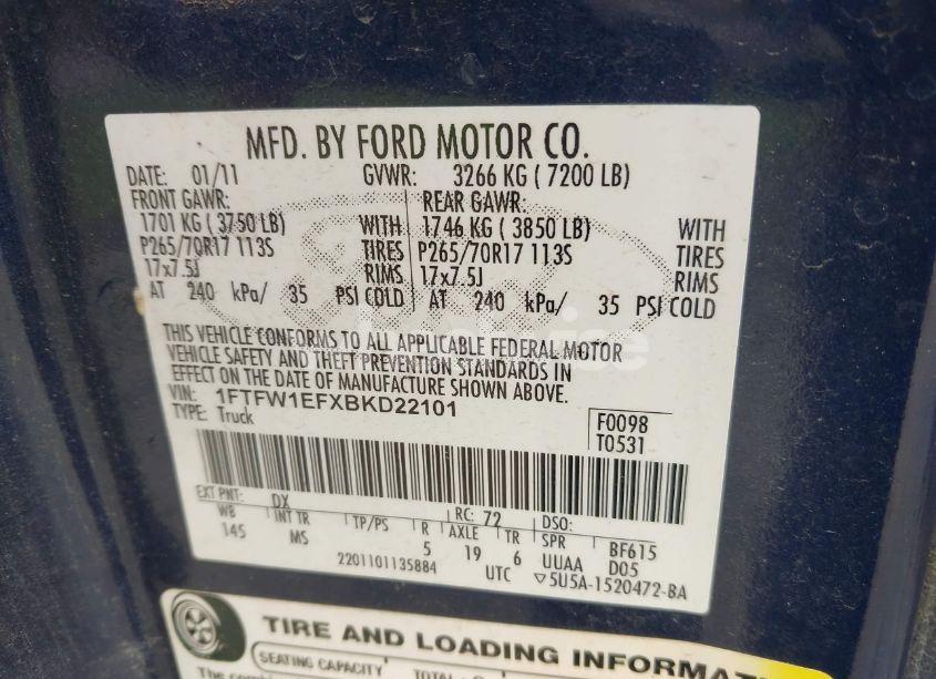 Photo 9 of 2011 Ford F-150 XLT (VIN 1FTFW1EFXBKD22101)