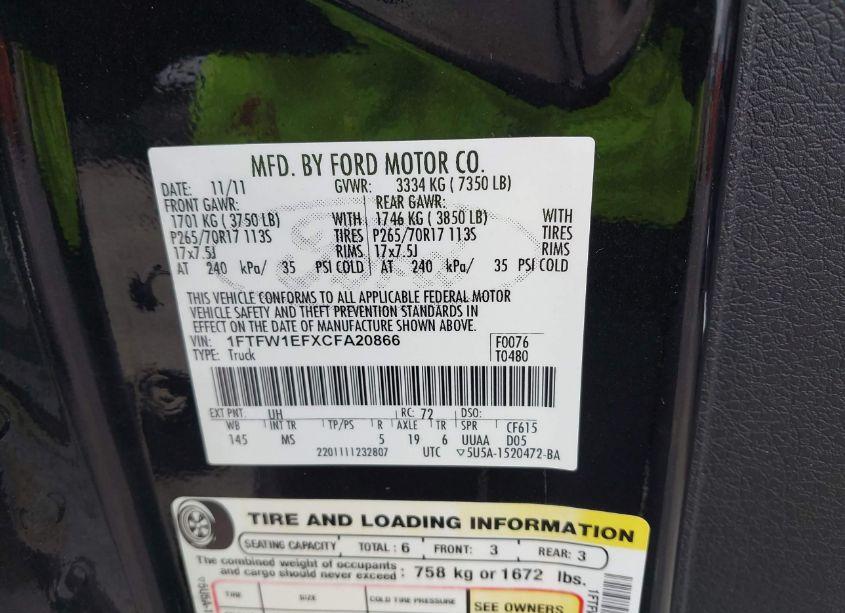 Photo 9 of 2012 Ford F-150 XLT (VIN 1FTFW1EFXCFA20866)