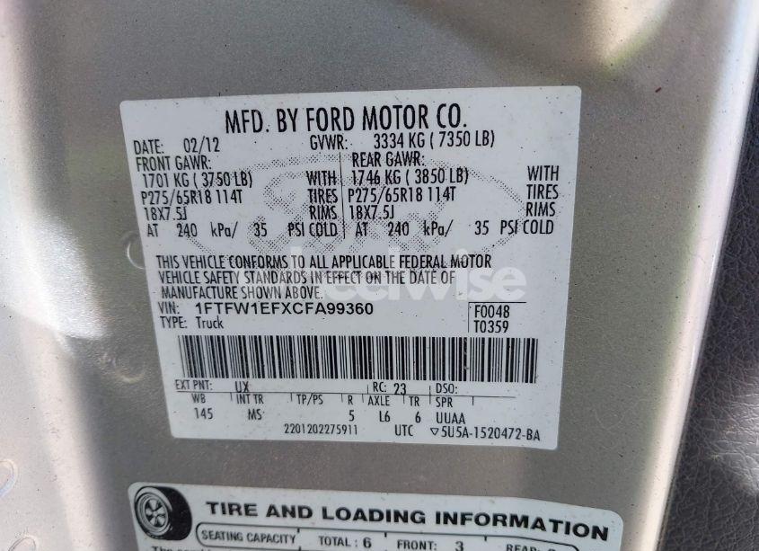 Photo 9 of 2012 Ford F-150 XLT (VIN 1FTFW1EFXCFA99360)