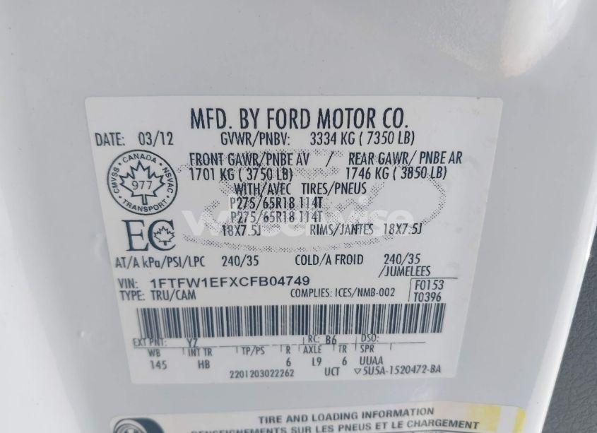 Photo 9 of 2012 Ford F-150 LARIAT (VIN 1FTFW1EFXCFB04749)