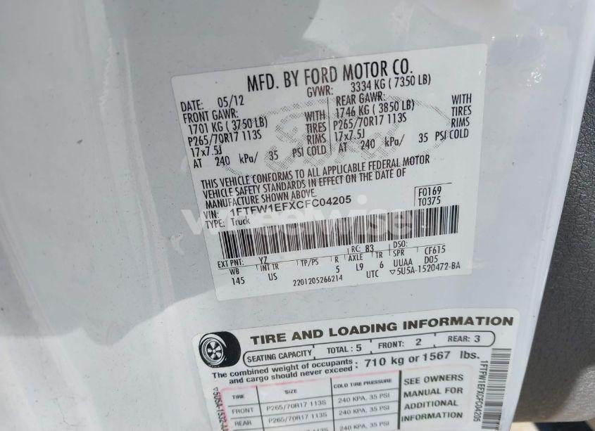 Photo 9 of 2012 Ford F-150 XLT (VIN 1FTFW1EFXCFC04205)