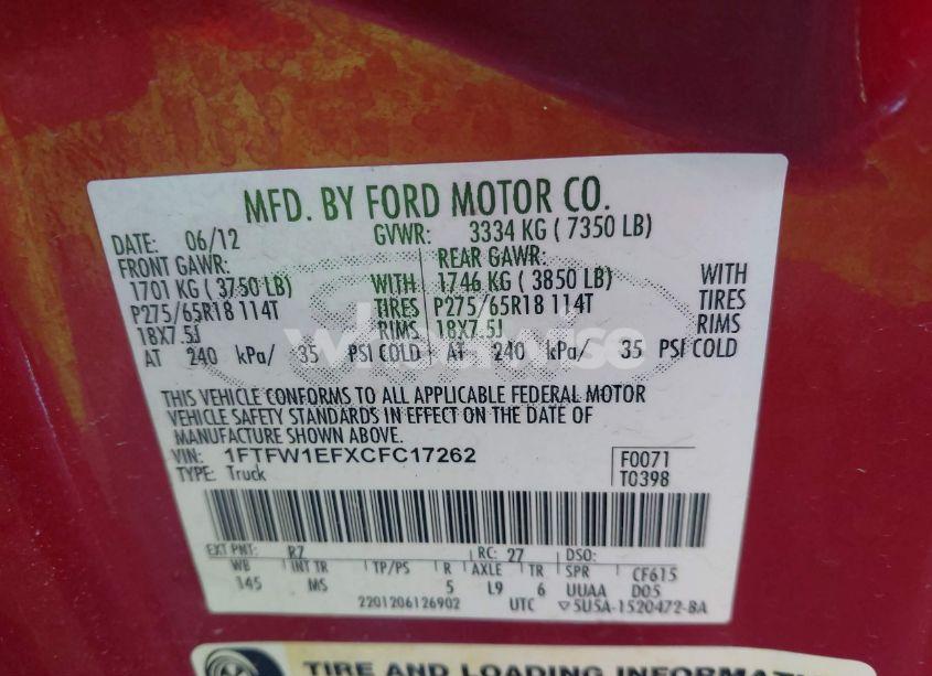 Photo 9 of 2012 Ford F-150 XLT (VIN 1FTFW1EFXCFC17262)