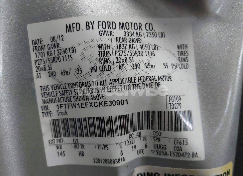 Photo 9 of 2012 Ford F-150 LARIAT (VIN 1FTFW1EFXCKE30901)