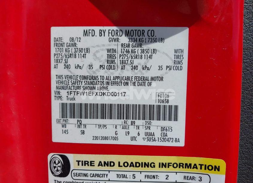 Photo 9 of 2013 Ford F-150 FX4 (VIN 1FTFW1EFXDKD00117)