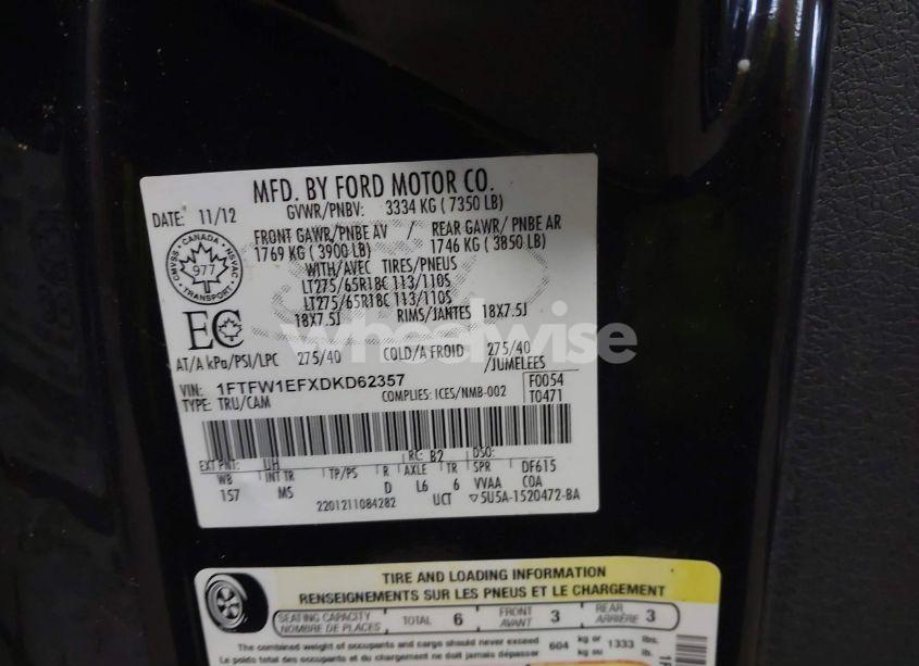 Photo 9 of 2013 Ford F-150 XLT (VIN 1FTFW1EFXDKD62357)