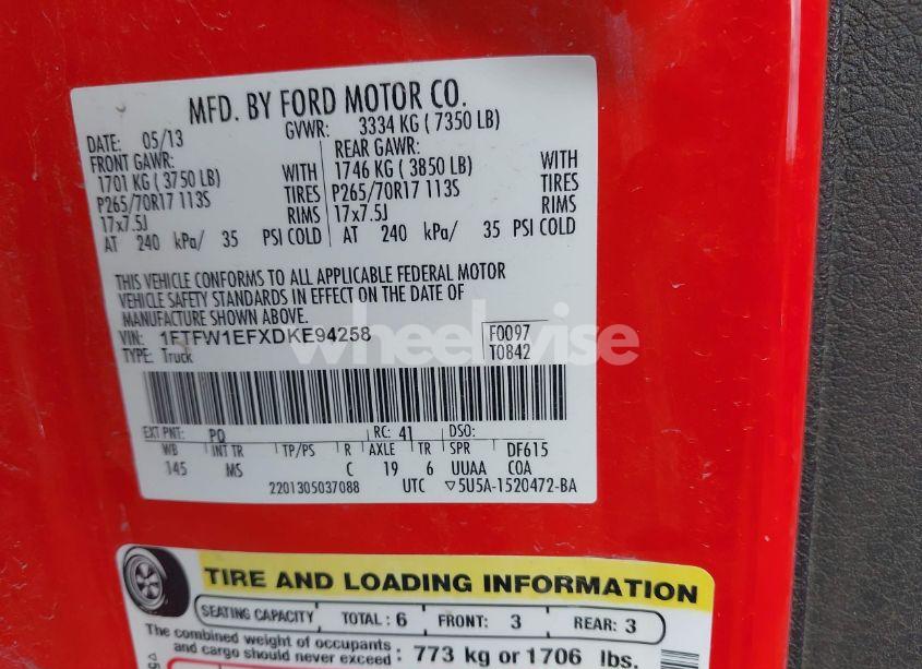 Photo 9 of 2013 Ford F-150 XLT (VIN 1FTFW1EFXDKE94258)