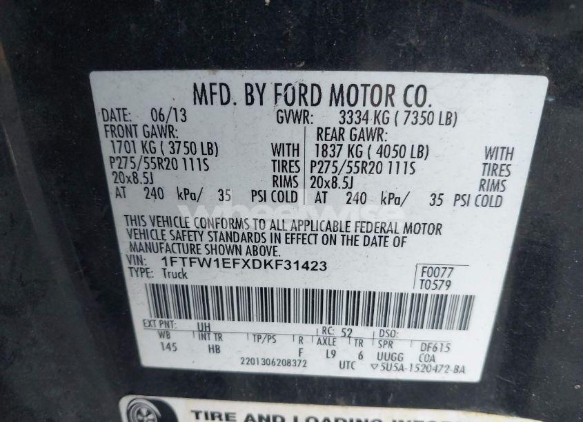 Photo 9 of 2013 Ford F-150 LARIAT (VIN 1FTFW1EFXDKF31423)