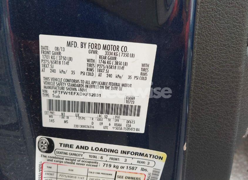 Photo 9 of 2013 Ford F-150 XLT (VIN 1FTFW1EFXDKF52031)