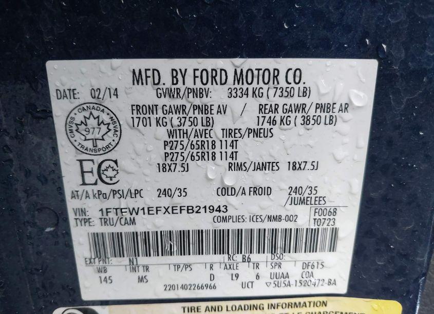 Photo 9 of 2014 Ford F-150 XLT (VIN 1FTFW1EFXEFB21943)