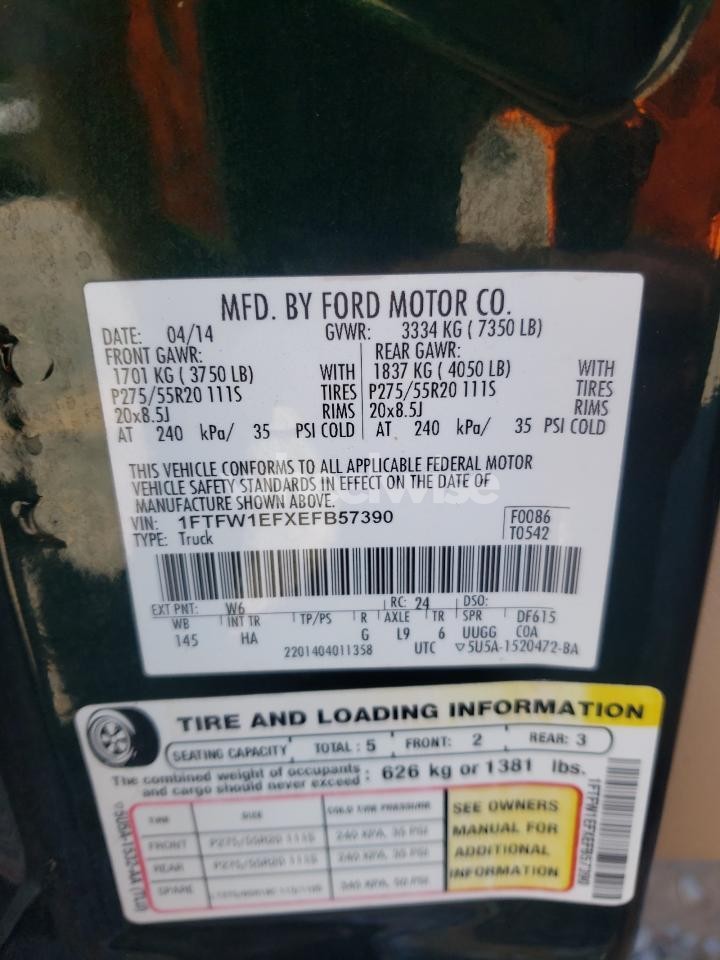 Photo 12 of 2014 FORD F150 SUPERCREW (VIN 1FTFW1EFXEFB57390)