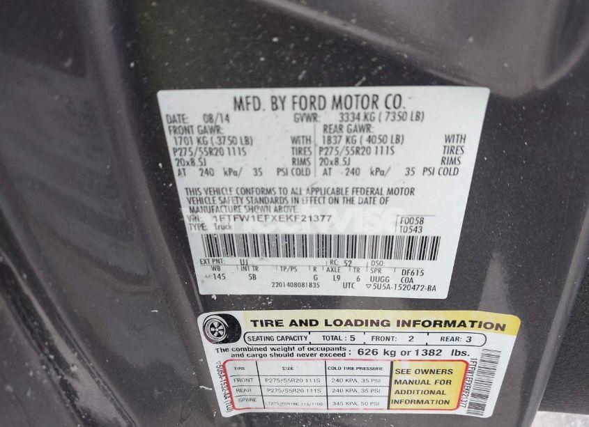 Photo 9 of 2014 Ford F-150 FX4 (VIN 1FTFW1EFXEKF21377)