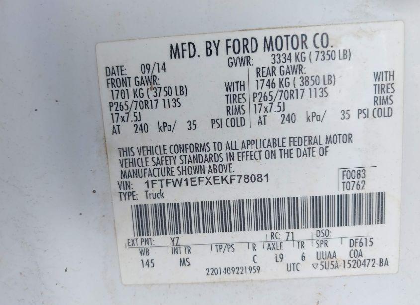 Photo 9 of 2014 Ford F-150 XLT (VIN 1FTFW1EFXEKF78081)