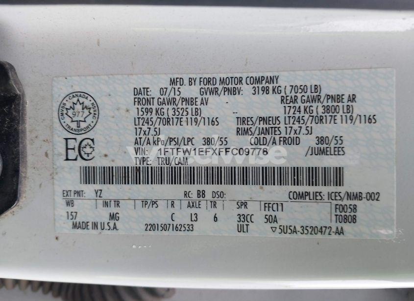 Photo 9 of 2015 Ford F-150 XLT (VIN 1FTFW1EFXFFC09778)