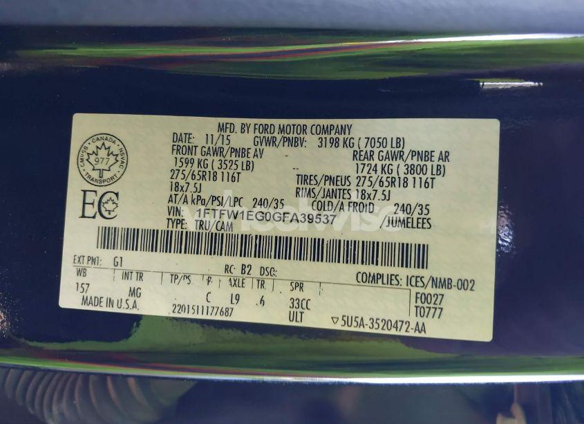 Photo 9 of 2016 Ford F-150 XLT (VIN 1FTFW1EG0GFA39537)