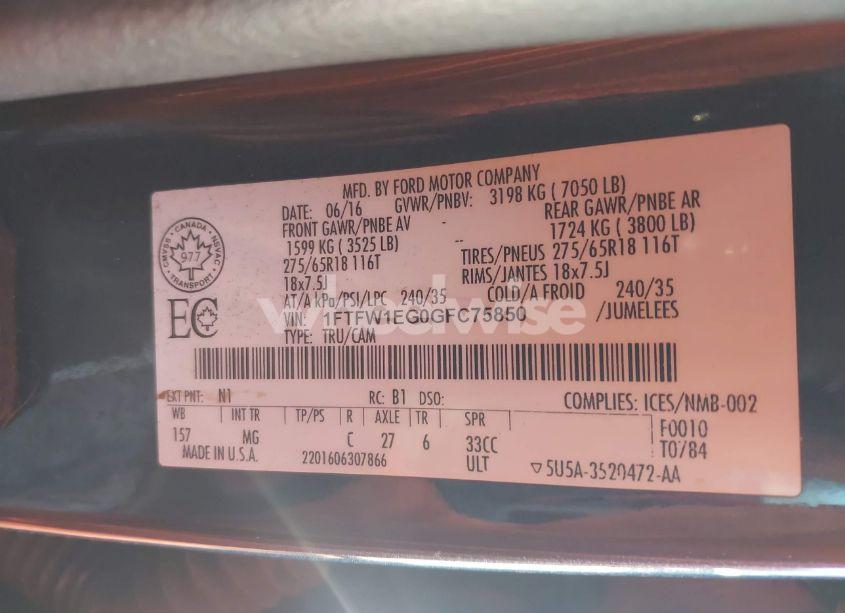 Photo 9 of 2016 Ford F-150 XLT (VIN 1FTFW1EG0GFC75850)