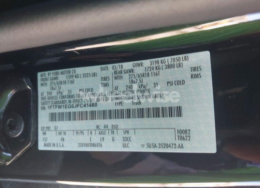 Photo 9 of 2018 Ford F-150 XLT (VIN 1FTFW1EG0JFC41480)