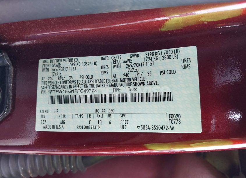 Photo 9 of 2015 Ford F-150 XLT (VIN 1FTFW1EG1FFC49773)
