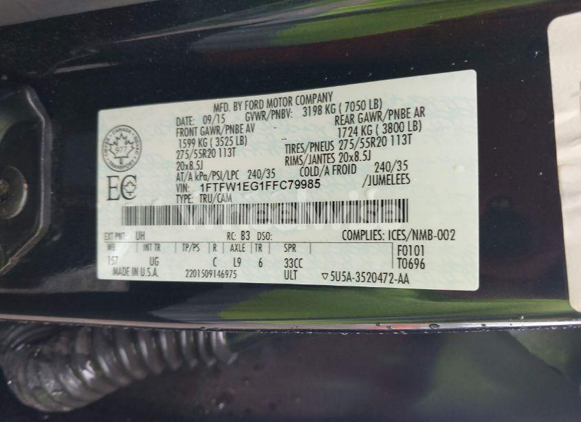 Photo 9 of 2015 Ford F-150 XLT (VIN 1FTFW1EG1FFC79985)