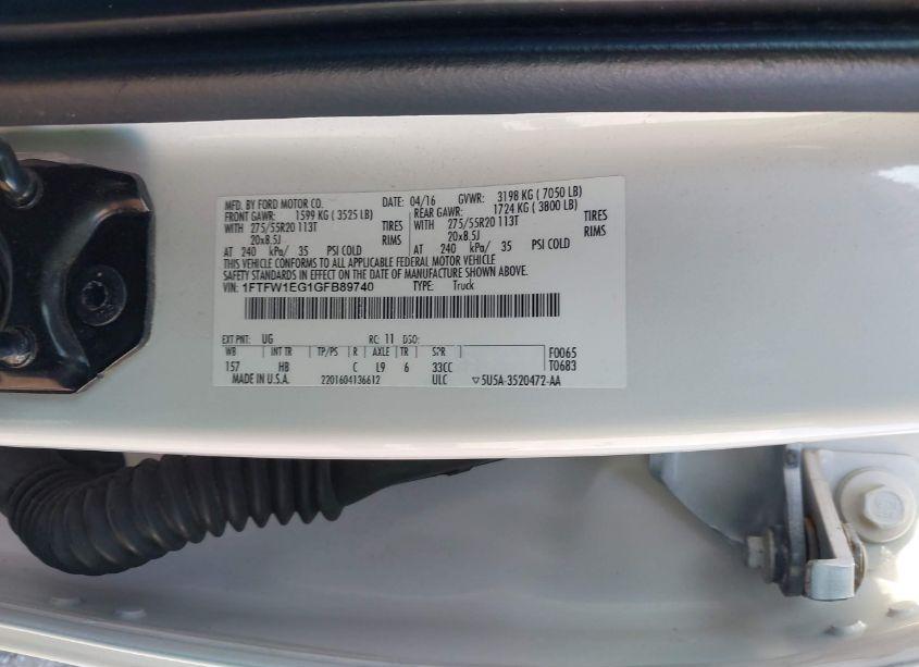 Photo 9 of 2016 Ford F-150 LARIAT (VIN 1FTFW1EG1GFB89740)