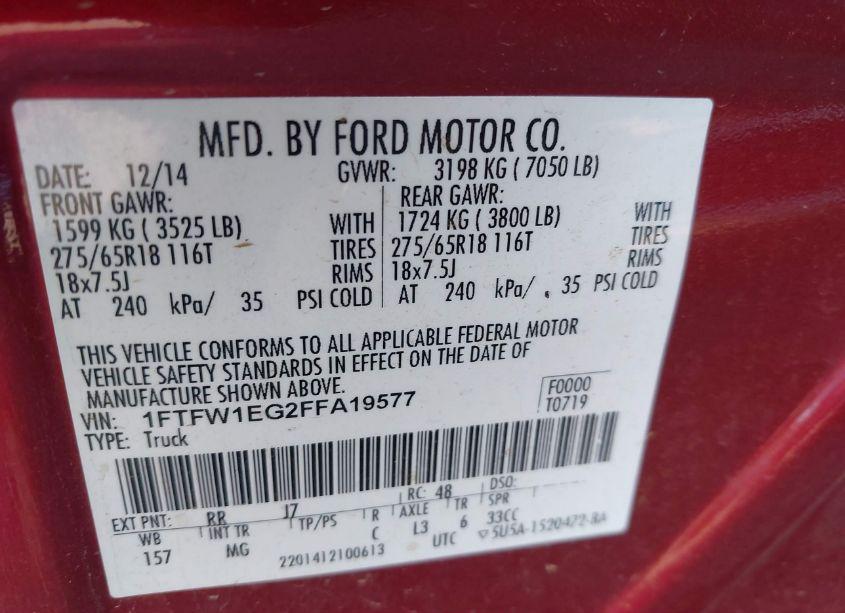 Photo 9 of 2015 Ford F-150 XLT (VIN 1FTFW1EG2FFA19577)