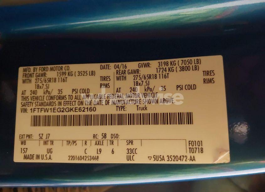 Photo 9 of 2016 Ford F-150 XLT (VIN 1FTFW1EG2GKE62160)