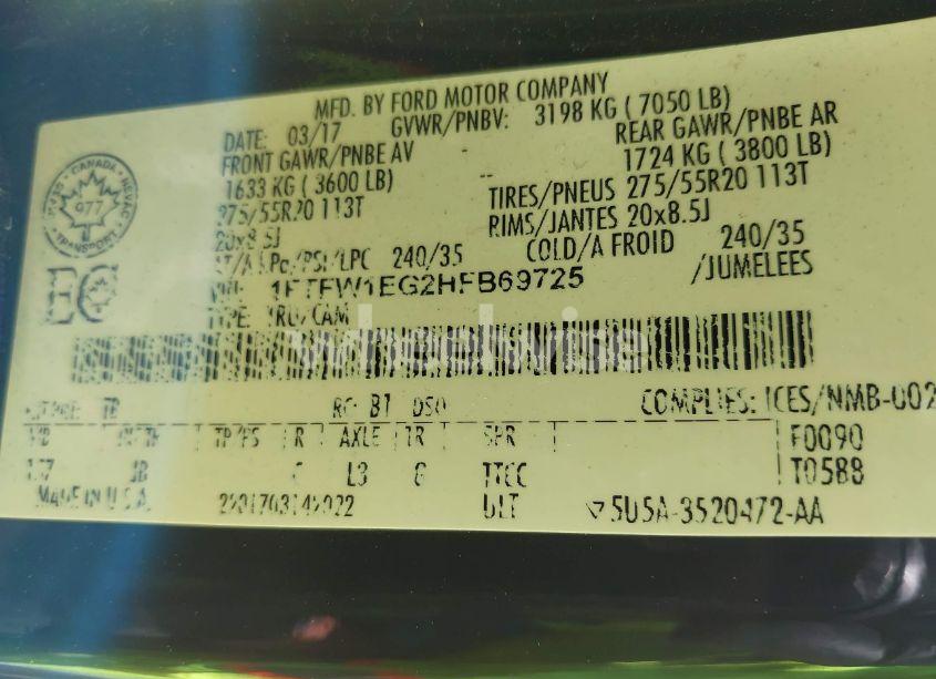 Photo 9 of 2017 Ford F-150 XLT (VIN 1FTFW1EG2HFB69725)