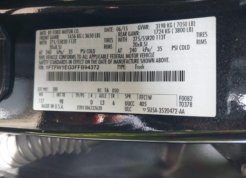 Photo 9 of 2015 Ford F-150 PLATINUM (VIN 1FTFW1EG3FFB94372)
