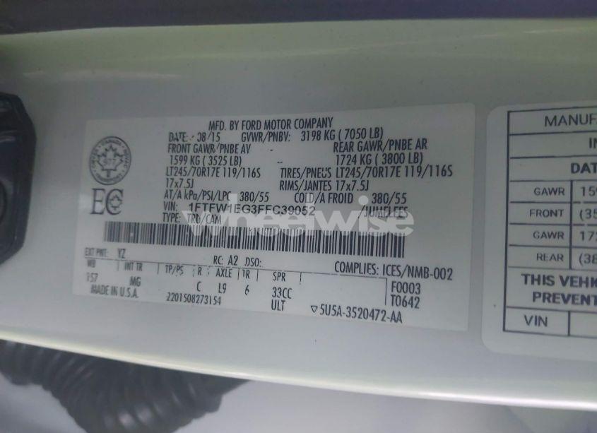 Photo 9 of 2015 Ford F-150 XLT (VIN 1FTFW1EG3FFC39052)