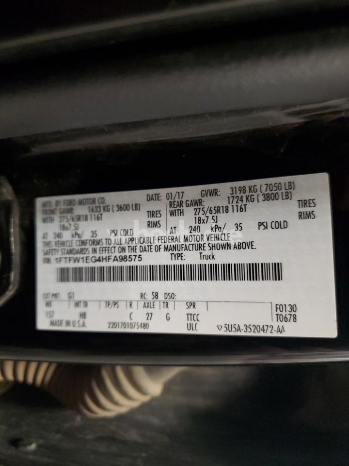 Photo 12 of 2017 FORD F150 SUPERCREW (VIN 1FTFW1EG4HFA98575)