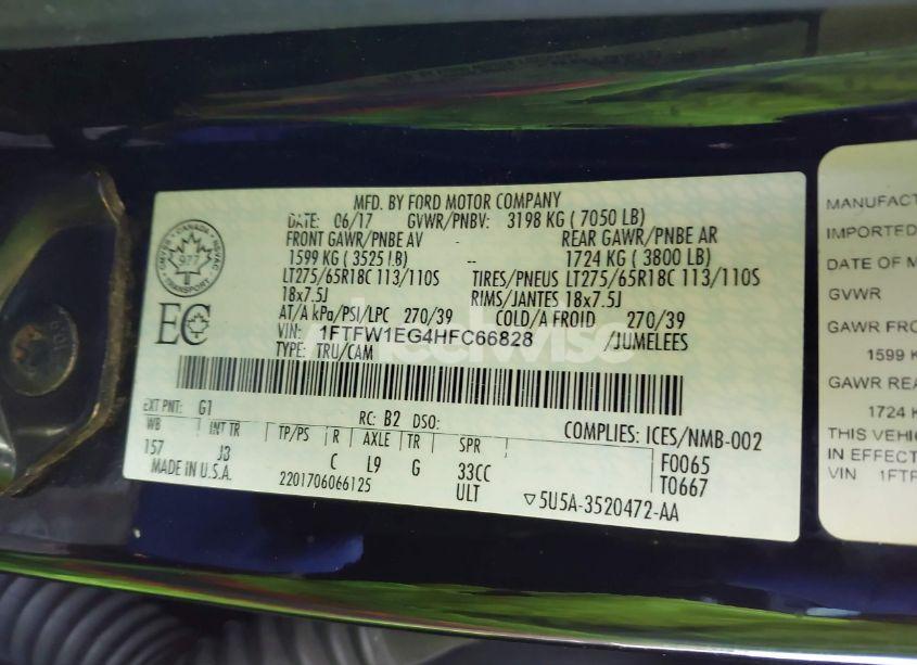 Photo 9 of 2017 Ford F-150 XLT (VIN 1FTFW1EG4HFC66828)