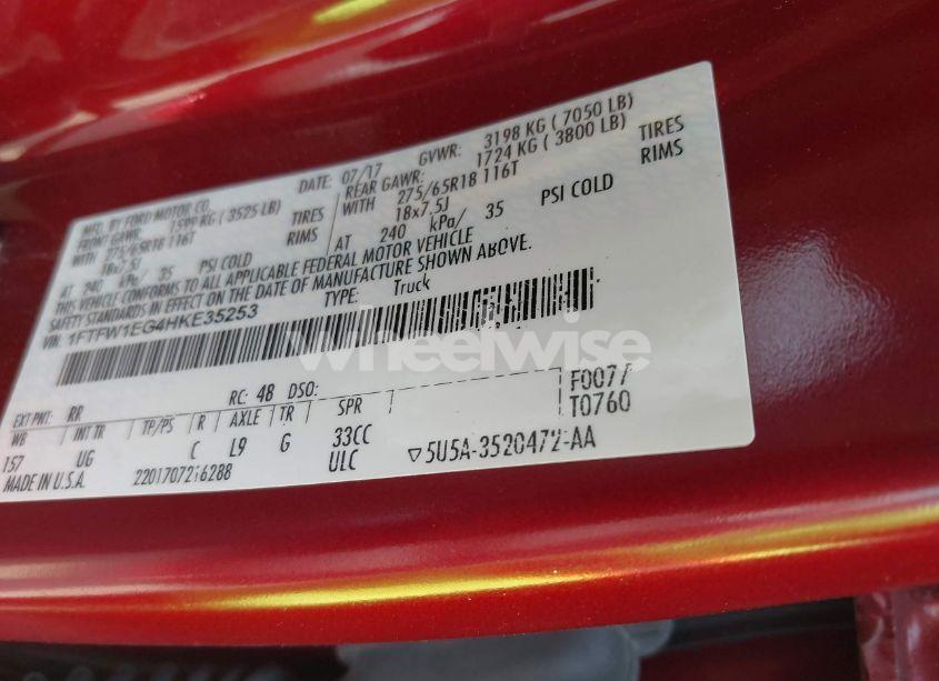 Photo 9 of 2017 Ford F-150 XLT (VIN 1FTFW1EG4HKE35253)