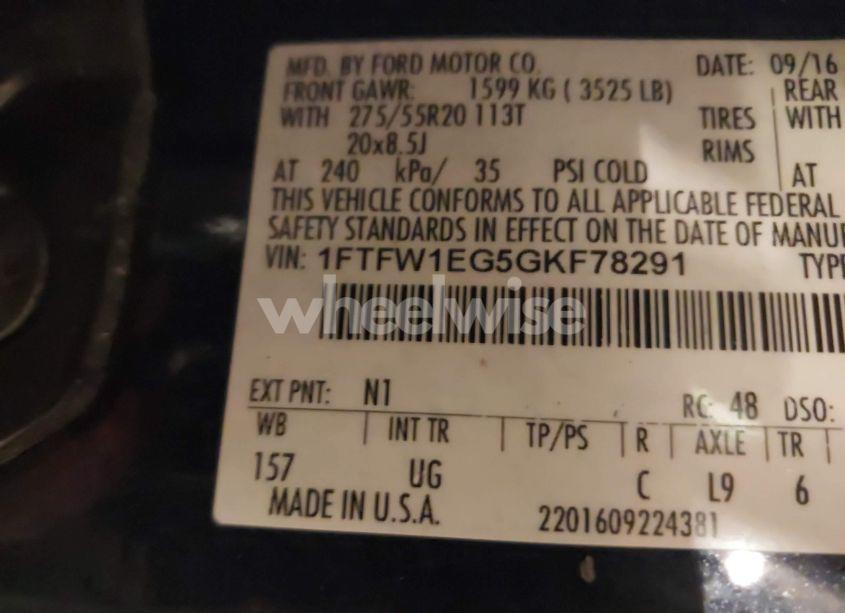 Photo 9 of 2016 Ford F-150 XLT (VIN 1FTFW1EG5GKF78291)