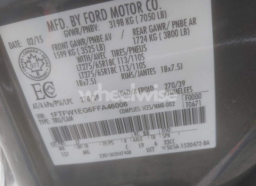 Photo 9 of 2015 Ford F-150 XLT (VIN 1FTFW1EG6FFA46006)