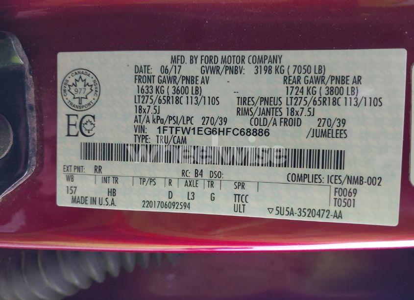 Photo 9 of 2017 Ford F-150 LARIAT (VIN 1FTFW1EG6HFC68886)