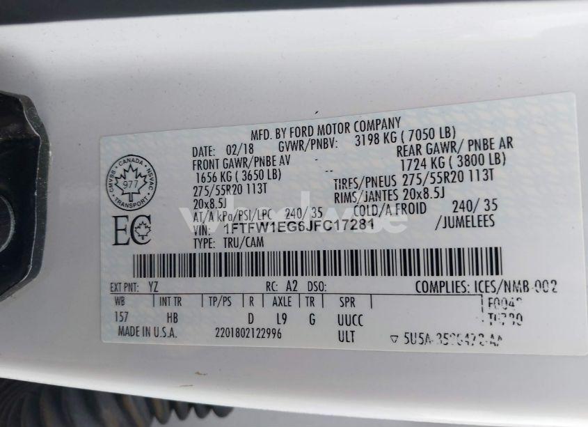 Photo 9 of 2018 Ford F-150 LARIAT (VIN 1FTFW1EG6JFC17281)