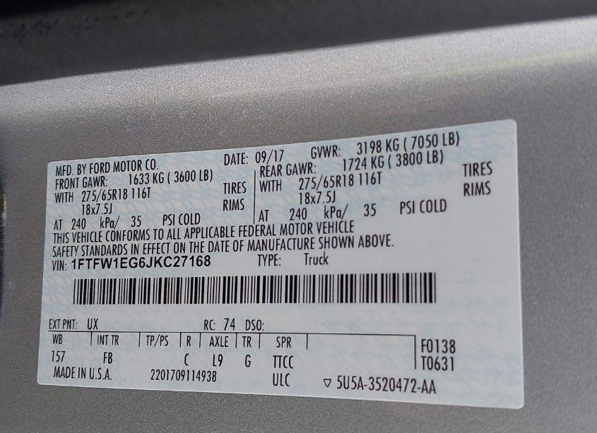 Photo 9 of 2018 Ford F-150 XLT (VIN 1FTFW1EG6JKC27168)