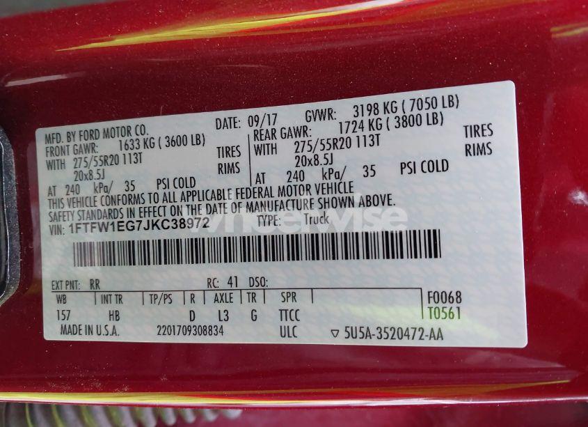 Photo 9 of 2018 Ford F-150 LARIAT (VIN 1FTFW1EG7JKC38972)