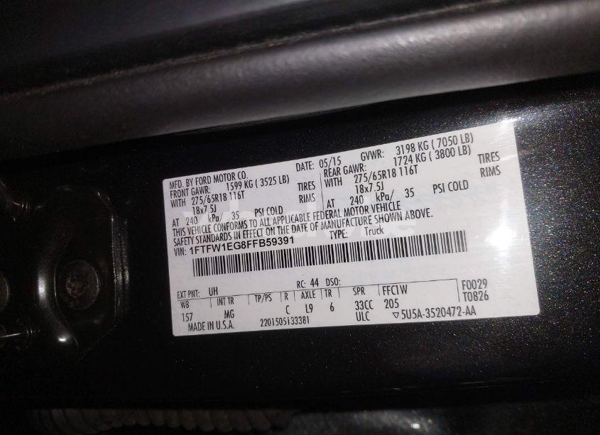 Photo 9 of 2015 Ford F-150 XLT (VIN 1FTFW1EG8FFB59391)