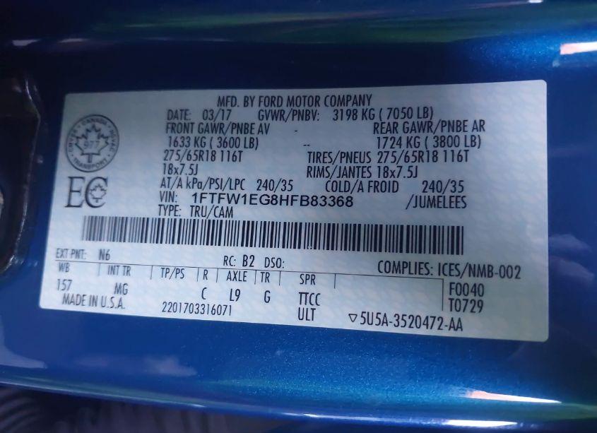 Photo 9 of 2017 Ford F-150 XLT (VIN 1FTFW1EG8HFB83368)
