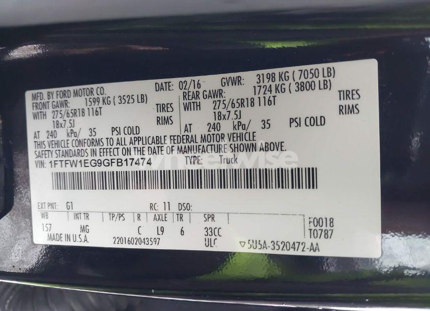 Photo 9 of 2016 Ford F-150 XLT (VIN 1FTFW1EG9GFB17474)