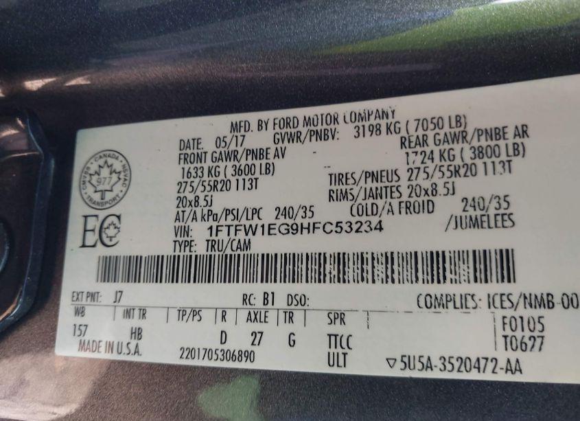 Photo 9 of 2017 Ford F-150 LARIAT (VIN 1FTFW1EG9HFC53234)