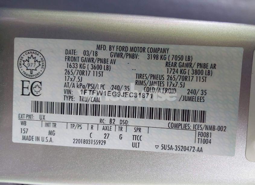 Photo 8 of 2018 Ford F-150 XLT (VIN 1FTFW1EG9JFC31871)