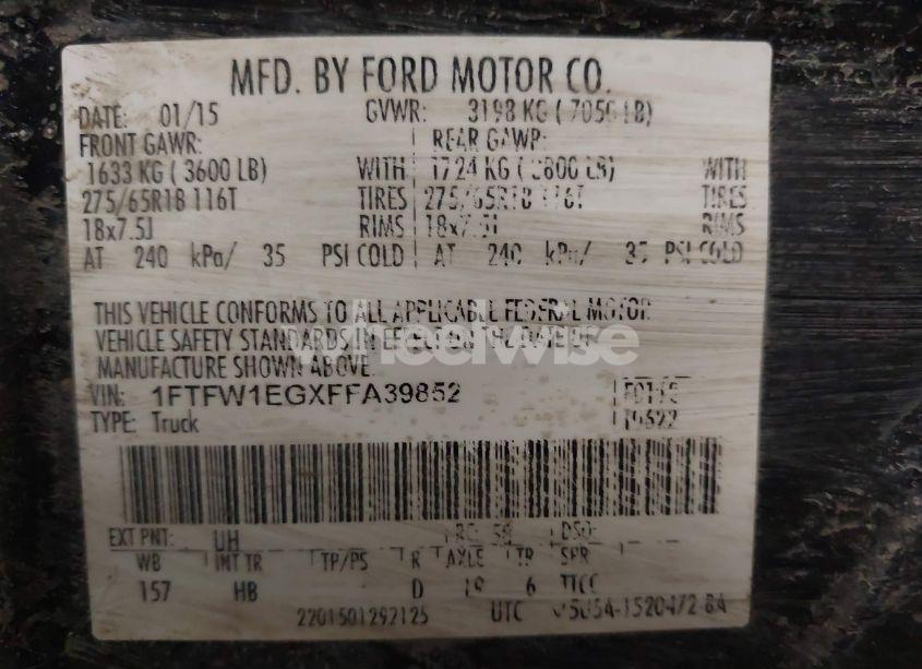 Photo 9 of 2015 Ford F-150 LARIAT (VIN 1FTFW1EGXFFA39852)